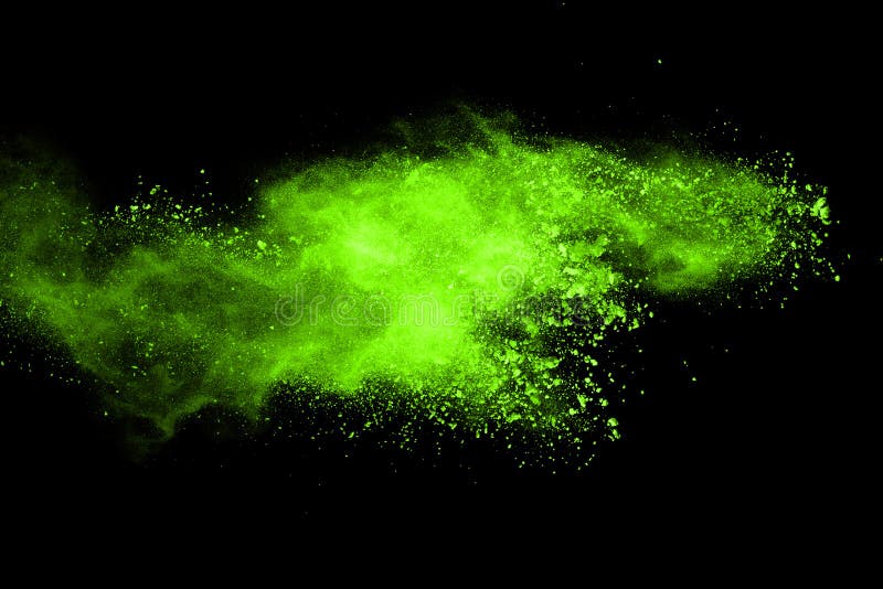 Green Powder Explosion on Black Background. Stock Photo Image of