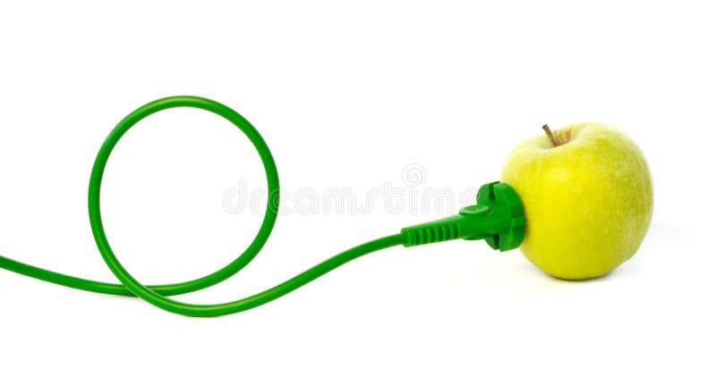 Green power cord plugged into apple outlet royalty free stock images