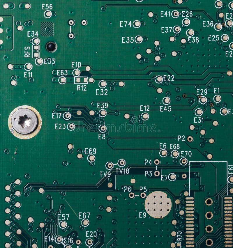 Green Printed Circuit Board with many electrical components. Close up image. stock photos Green Printed Circuit Board with many electrical components. Close up image. stock photos