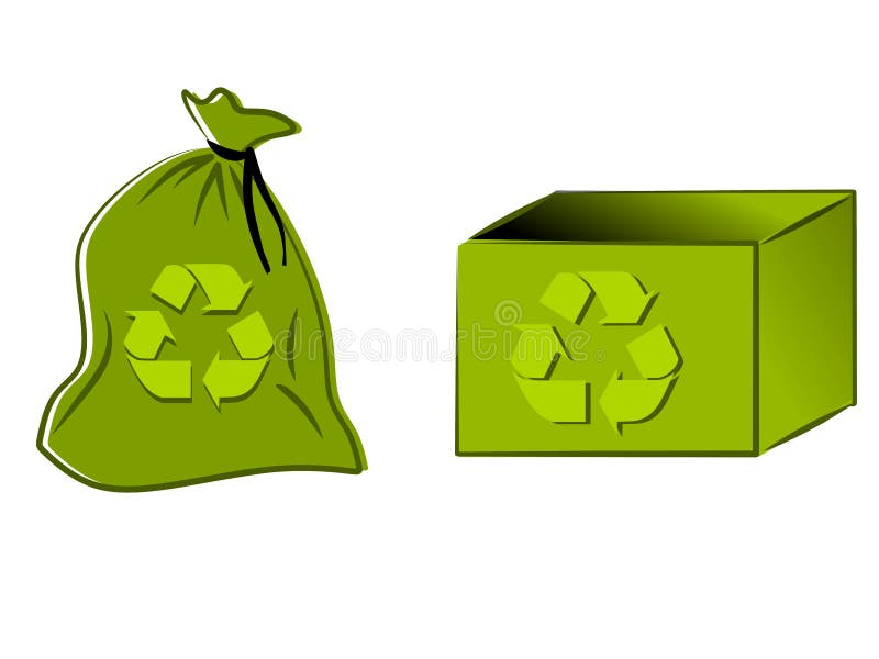 Green Recycle Bag and Bin stock illustration. Illustration of