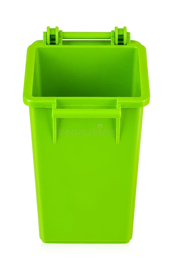 Green Recycling Bin with Open Lid Isolated on White Background. Trash