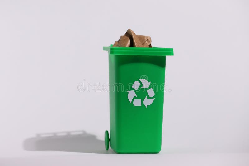 Green recycling bin, recycle trash comtainer, isolated stock images