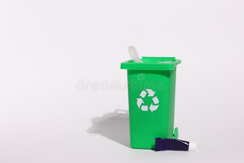 Green recycling bin, recycle trash comtainer, isolated stock images