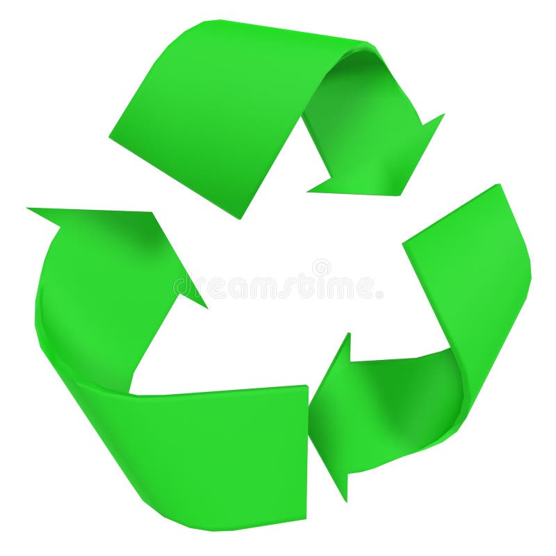 Green recycling symbol with arrows isolated on white background stock photography