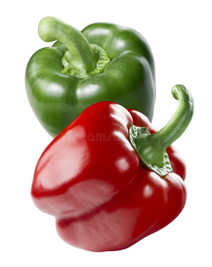 Green red bell pepper isolated on white background