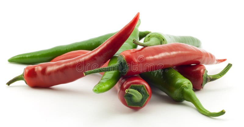 Green and red chili peppers