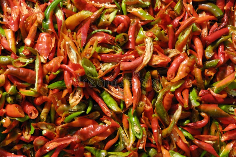 Green and red chillies