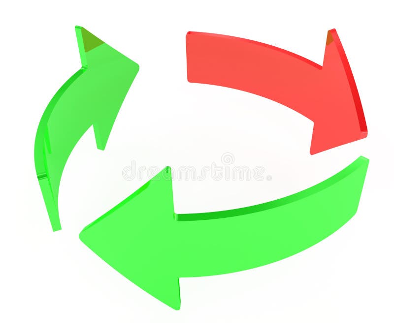 Green and red curved arrows