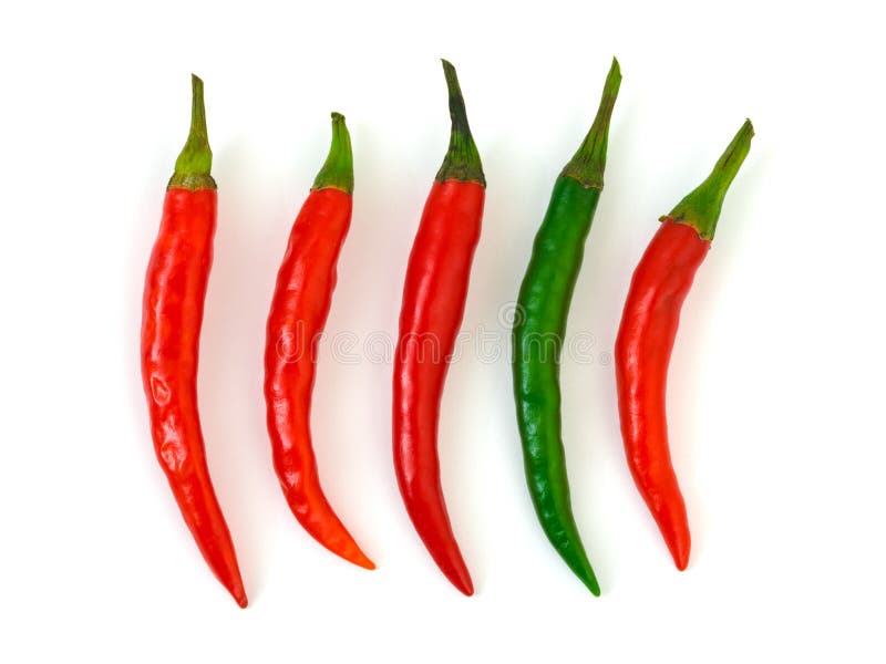 Green and red hot chili pepper