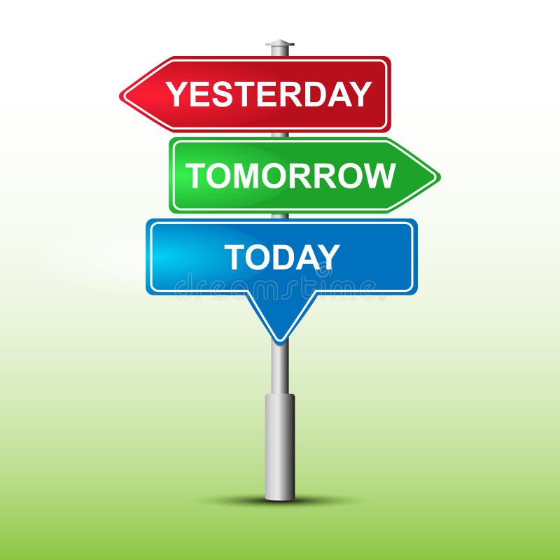 Tomorrow, Today And Yesterday Road Sign Stock Illustration - Illustration of arrow, metal: 31668249