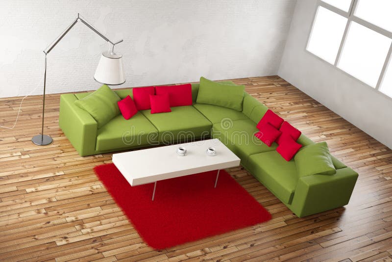 Green and Red Room Angle View Stock Illustration Illustration of