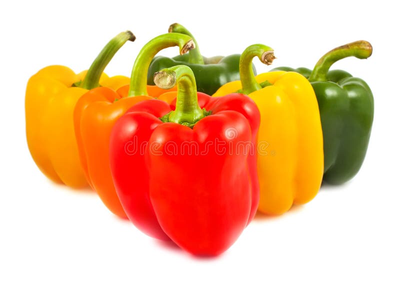 Green,red,yellow and orange sweet peppers