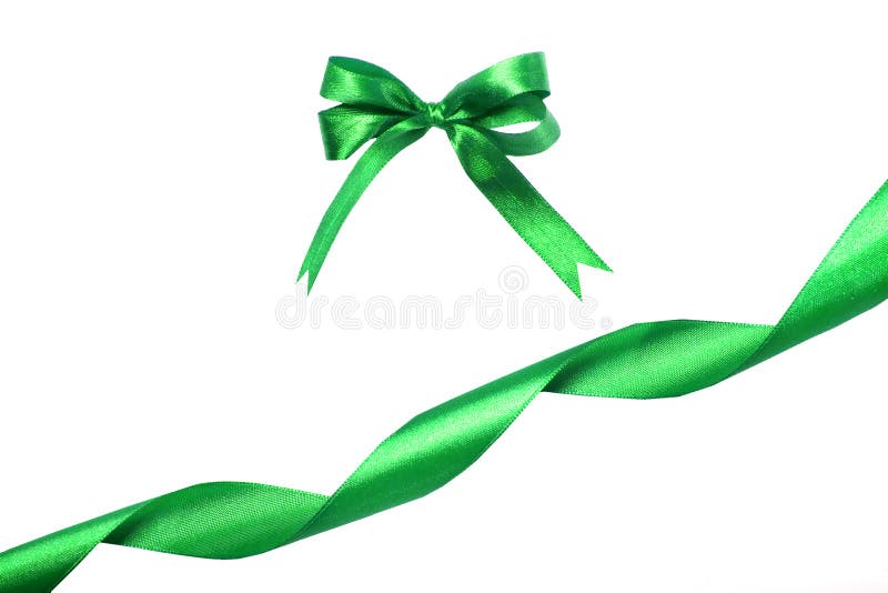 Green Ribbon and Bow. Isolated on White Background Stock Photo Image