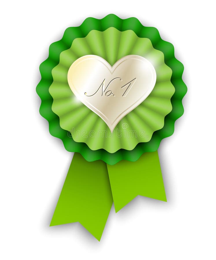 Green ribbon rosette with golden heart