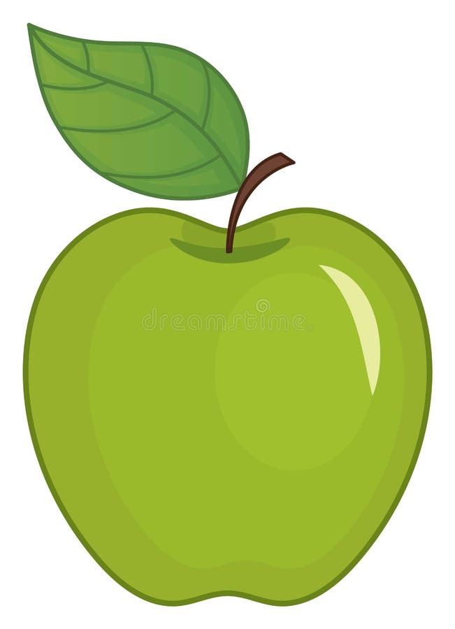 Green Ripe Apple with Leaf. Vector Green Apple