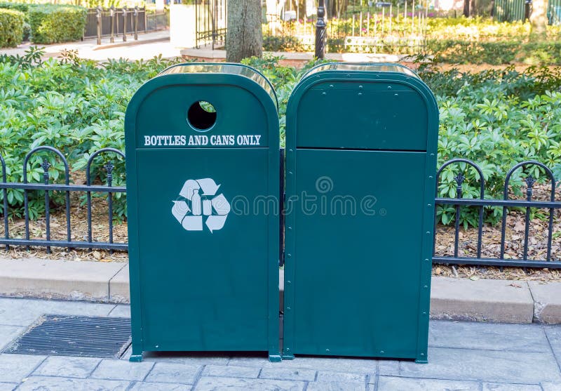 Green Rubbish and Recycling Bin Stock Image Image of environment
