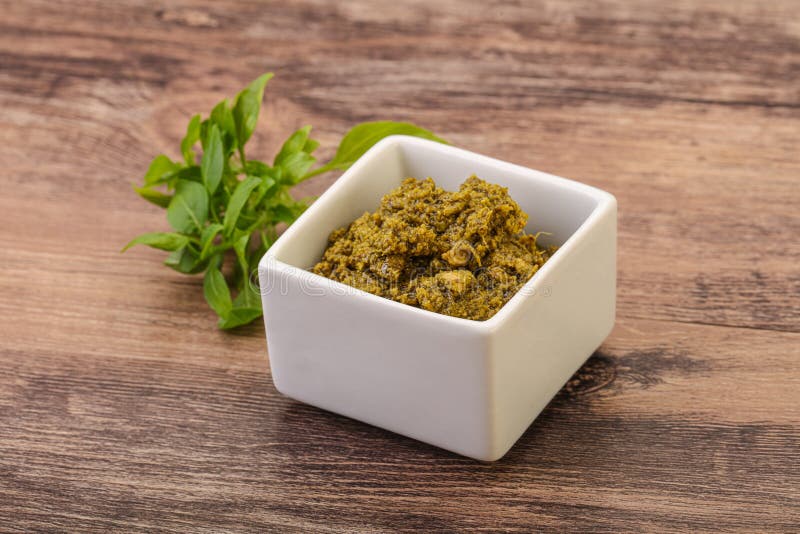Green Sauce Pesto with Basil Stock Image Image of closeup