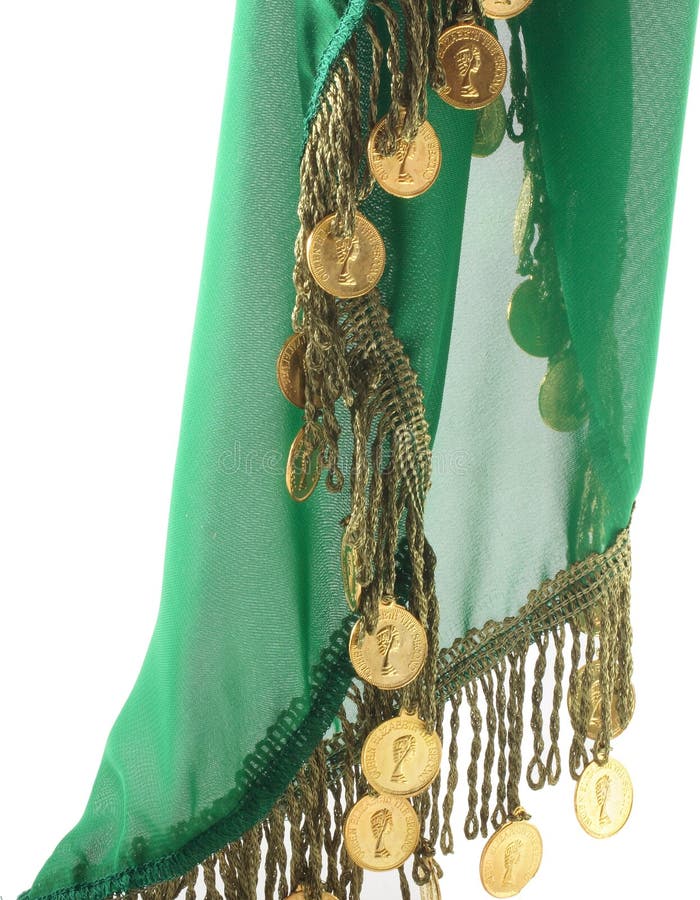 Green scarf decorated with coins