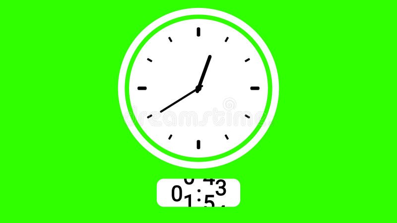 Green screen animation digital clock and analog circle clock 1 am pm royalty free illustration