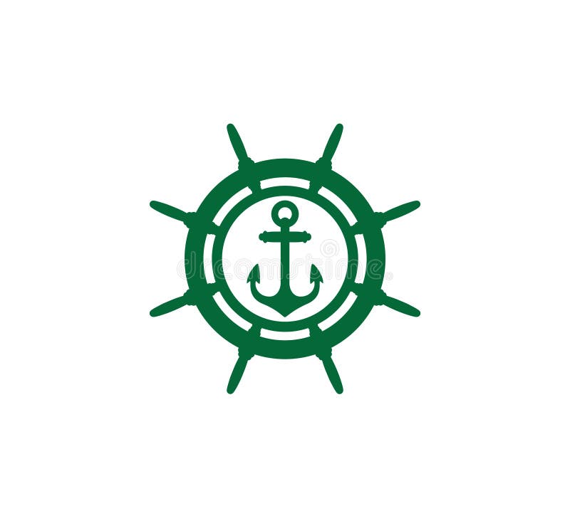 green ship steering wheel anchor nautical maritime sail boat theme vector logo design