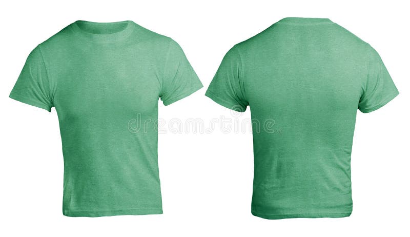 Green heather color t-shirt mock up, front and back view, isolated. Plain green shirt mockup. Shirt design template. Blank tees for print. Green heather color t-shirt mock up, front and back view, isolated. Plain green shirt mockup. Shirt design template. Blank tees for print