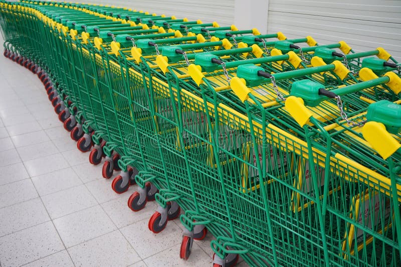 Line Of Green Shopping Carts Stock Image Image of parking, horizontal