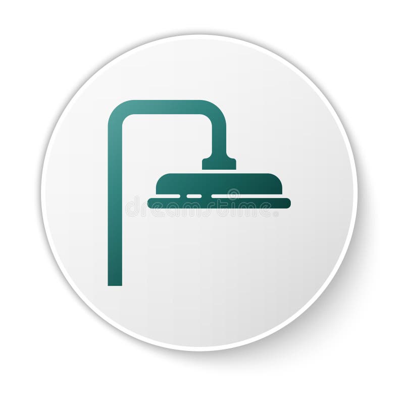 Green Shower Head with Water Drops Flowing Icon Isolated on White Background. White Circle