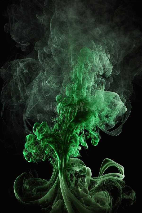 Green Smoke on Black Background. Generative AI Stock Illustration