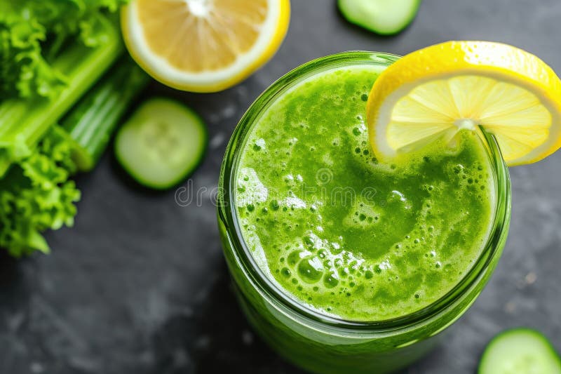 Green Smoothie with Celery, Cucumber and Lemon Stock Illustration