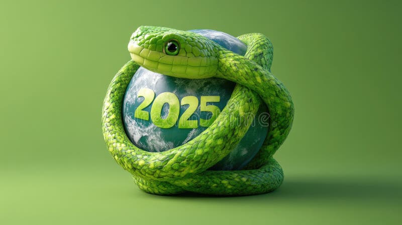 Green snake coiling around earth with on background stockfoto