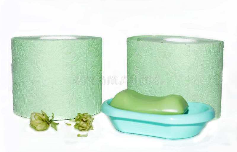 Green Soap and Toilet Paper Stock Photo - Image of beauty, group: 130878748