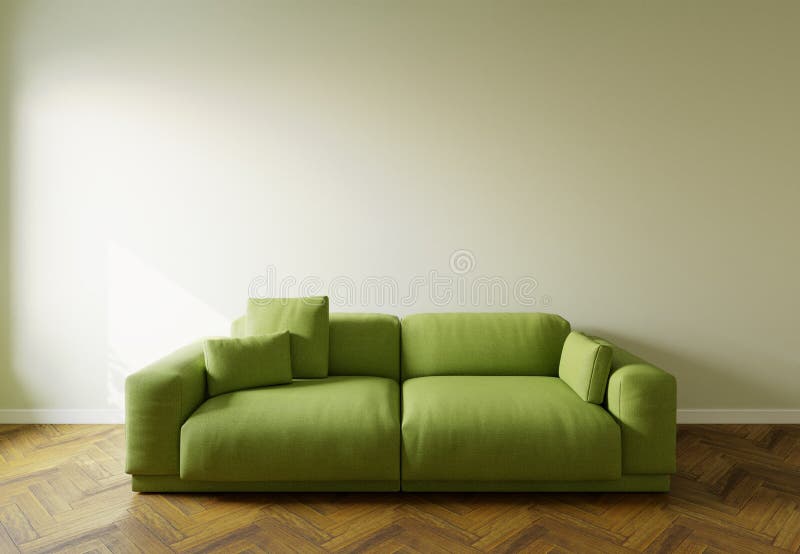 Green Sofa in the Interior, with Free Space on the Wall. 3d Rendering