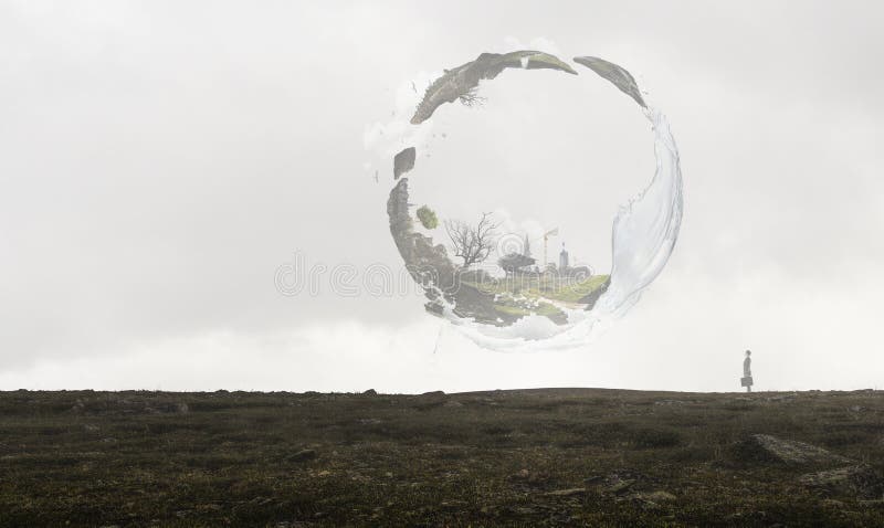 Green sphere landscape with grass and clear water royalty free stock images