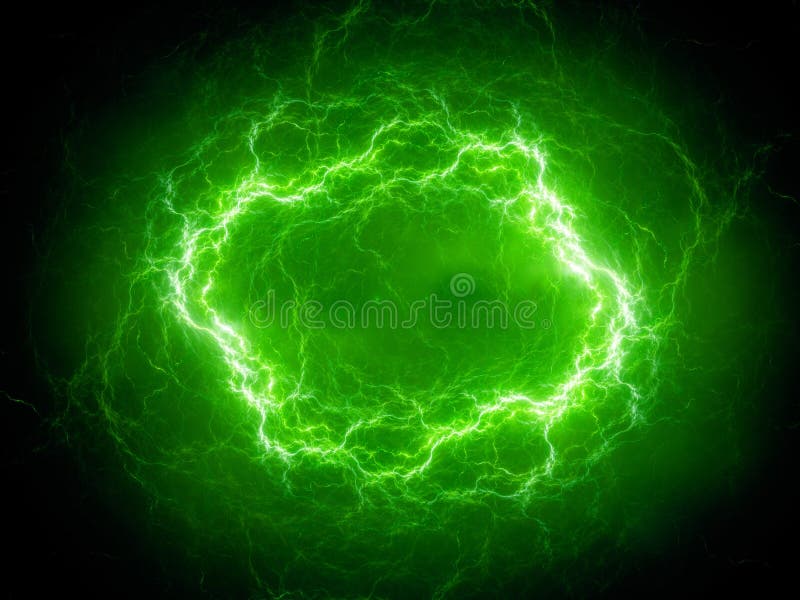 Green Spherical High Energy Plasma Lightning in Space Stock