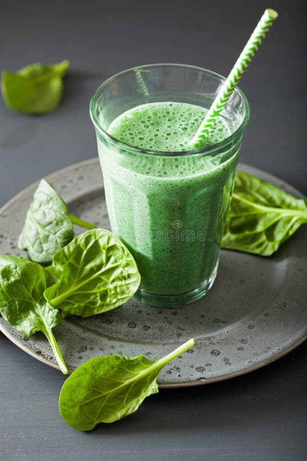 Green Spinach Smoothie with Spirulina, Chia Seed, Lime, Apple Stock
