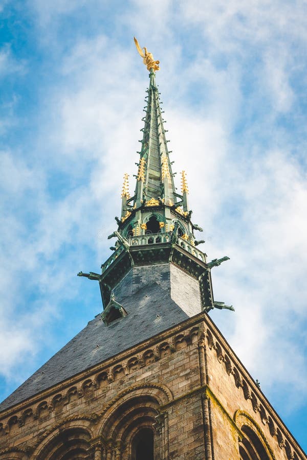Green spire of Mont Saint-Michel