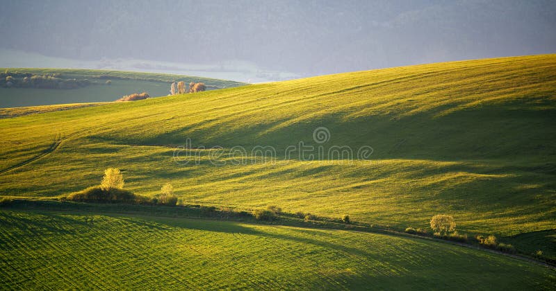 Green spring hills of Slovakia. May sunny countryside