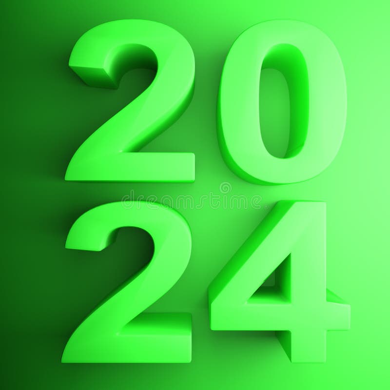 2024 Green Square Icon 3D Rendering Illustration Stock Illustration
