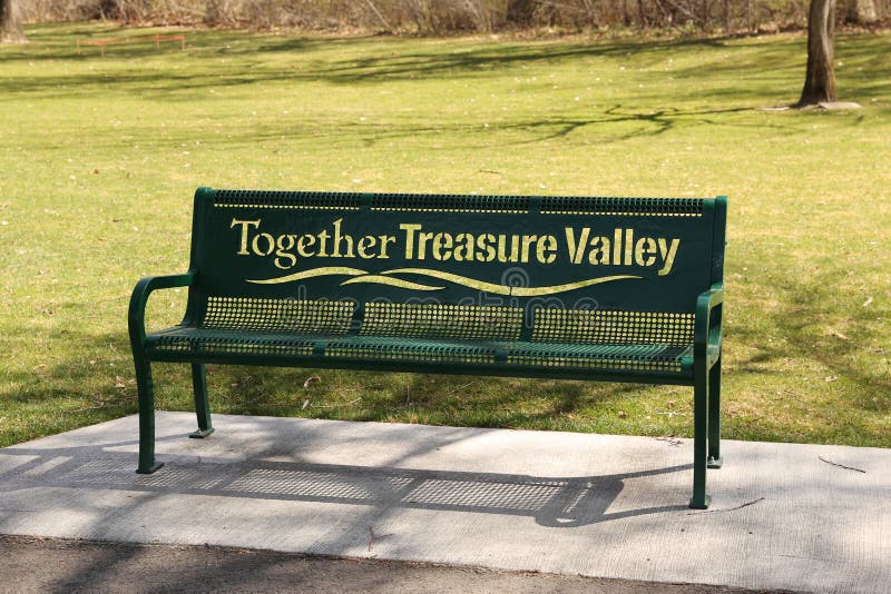 Green Steel Bench in Park stock image. Image of outdoors 244668263