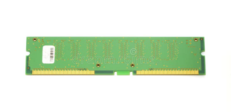 Green stick of RAM memory for computer with electronics components isolated on white background
