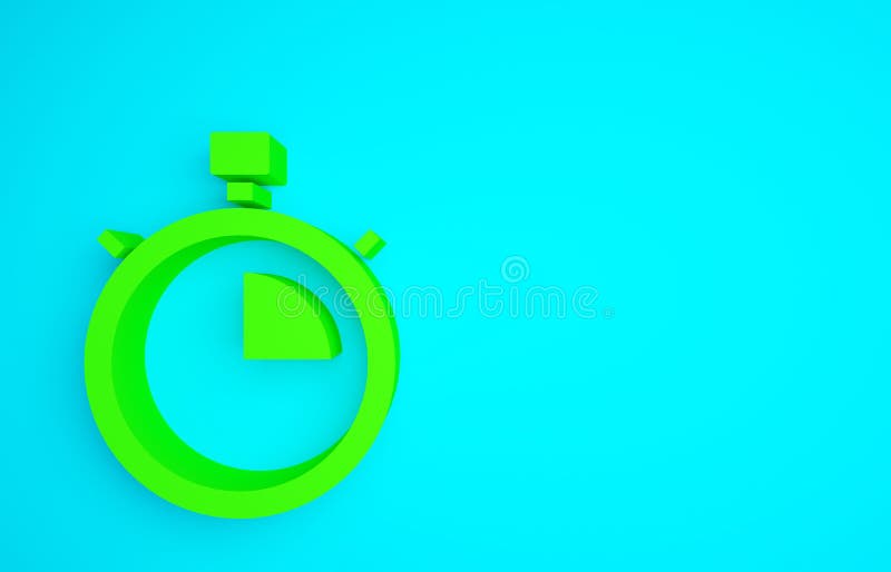 Green Stopwatch Icon Isolated on Blue Background. Time Timer Sign