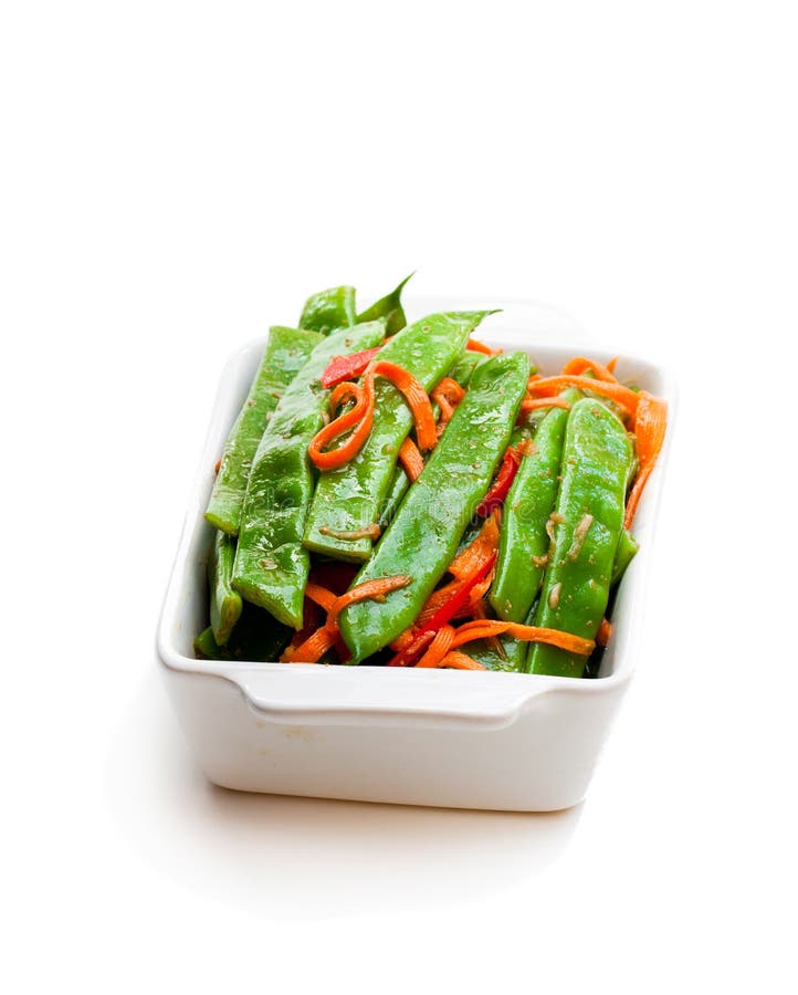 Green String Beans and Carrot with Spices Isolated on White Stock Image