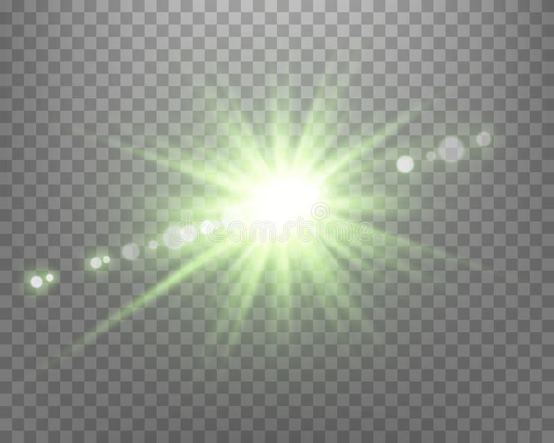 Green Sunlight Lens Flare, Sun Flash with Rays and Spotlight. Glowing