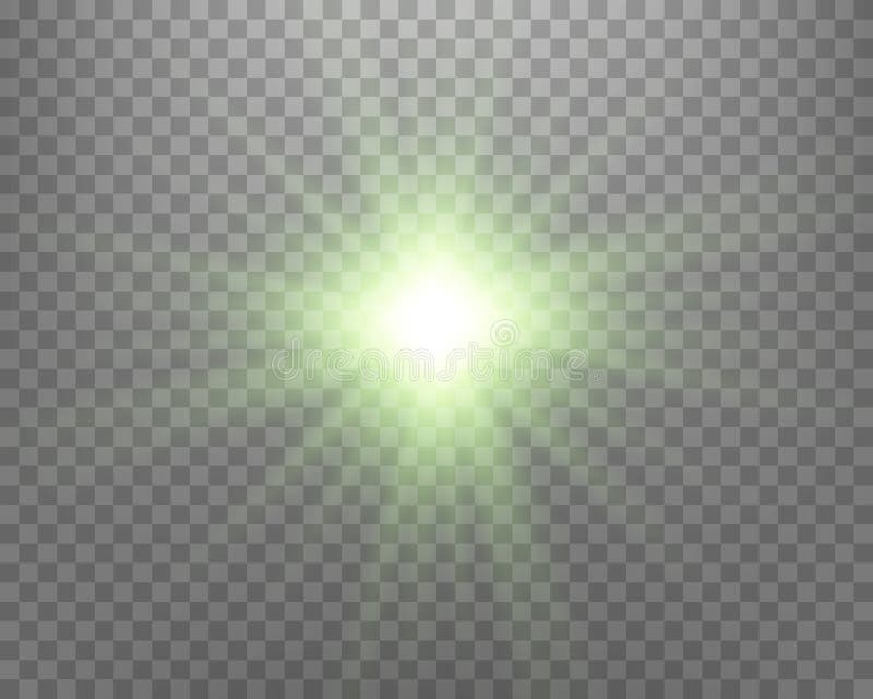 Green Sunlight Lens Flare, Sun Flash with Rays and Spotlight. Glowing