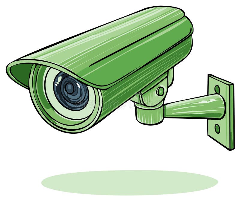 Green surveillance camera cartoon illustration, security concept. Cartoon security camera vectors