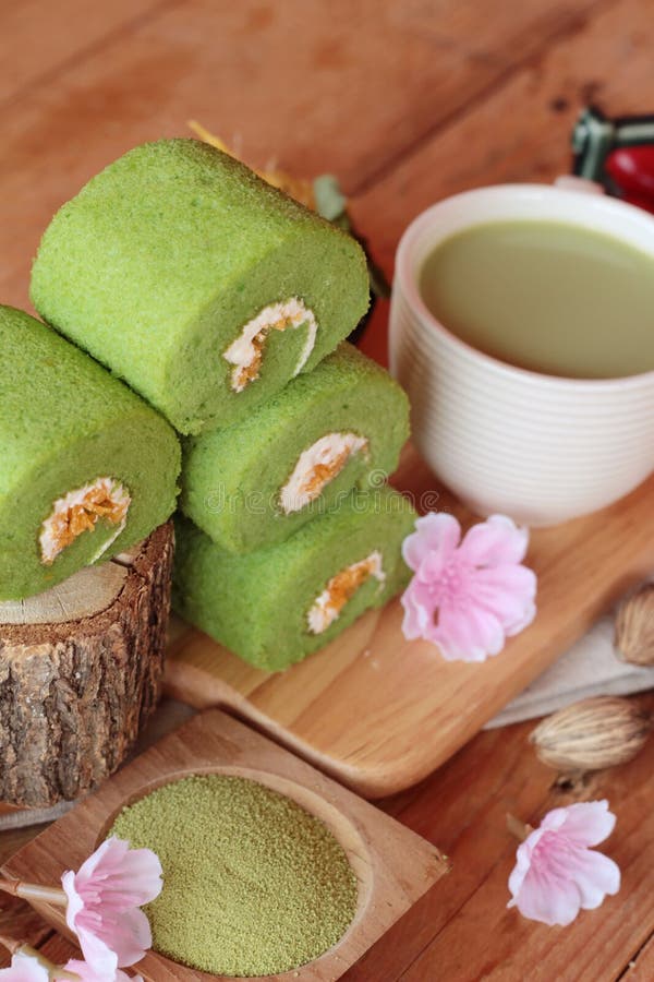 Green Tea Cake Roll and Matcha Green Tea. Stock Image Image of white, japan 71320597