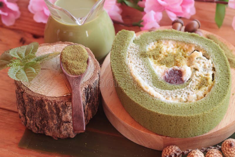 Green Tea Cake Roll and Matcha Green Tea. Stock Image Image of sweet, chinese 74872377