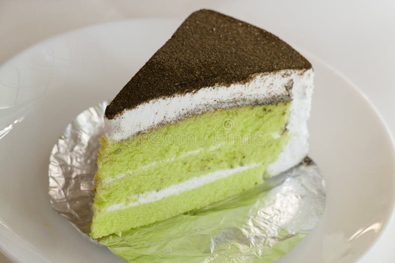 Green Tea Cake on White Plate Stock Image Image of plate, diet 64559791