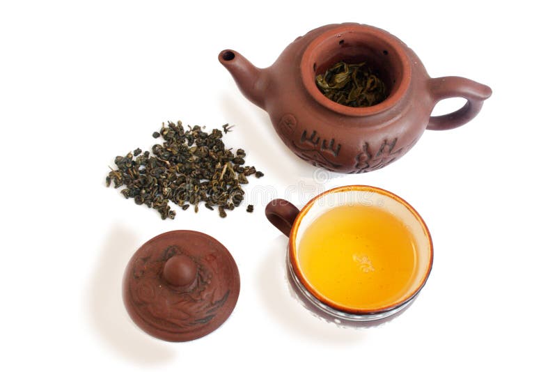 Green Tea in Ceramic Ware. Isolated on White. Stock Image Image of