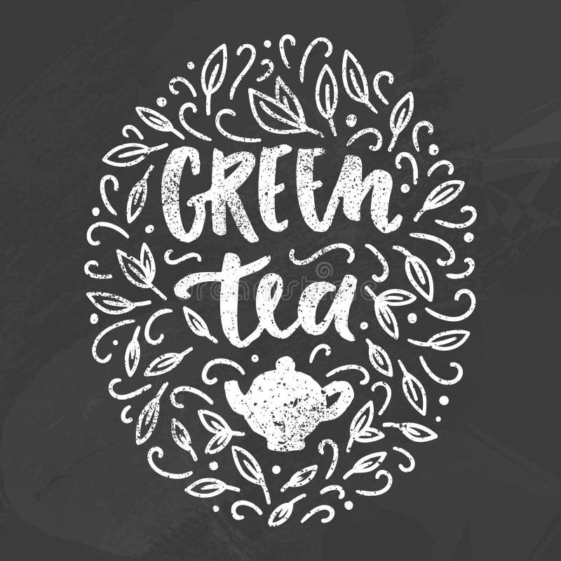 Green Tea Chalk Art On The Blackboard. Stock Vector Illustration of hand, background 84843503